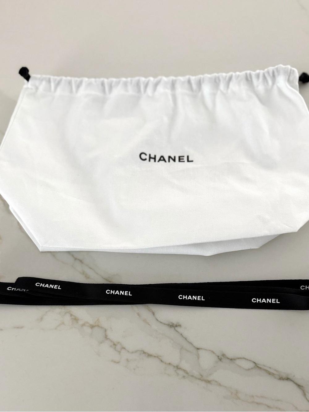 CHANEL White Drawstring Pouch with Branded Ribbon - Picture 4 of 5